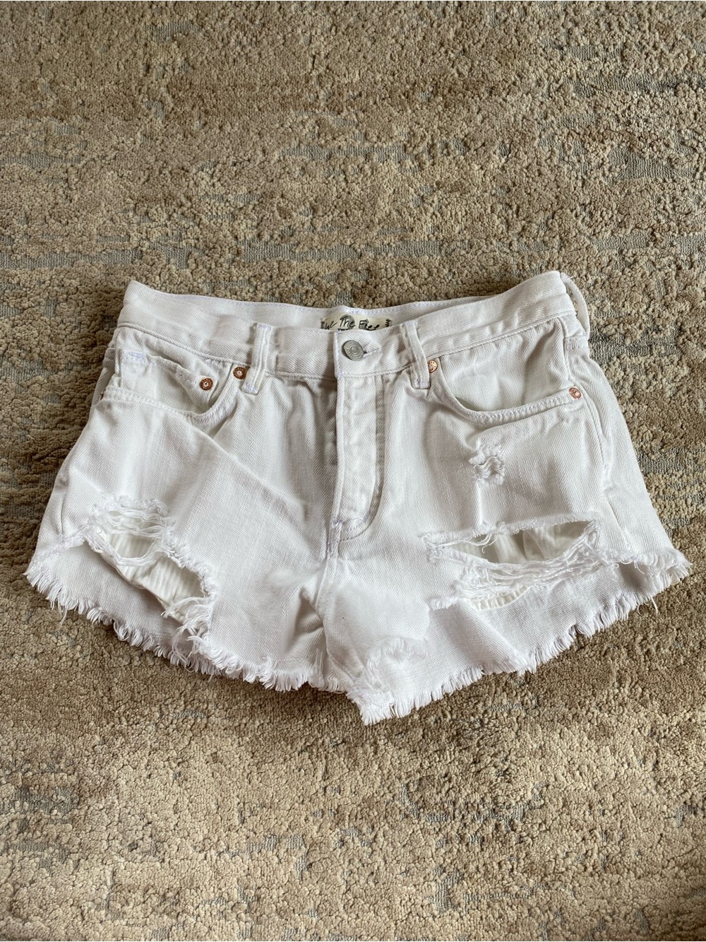 We the Free Sophia White Distressed Denim Jean Shorts Button Fly 10% Cotton: 26